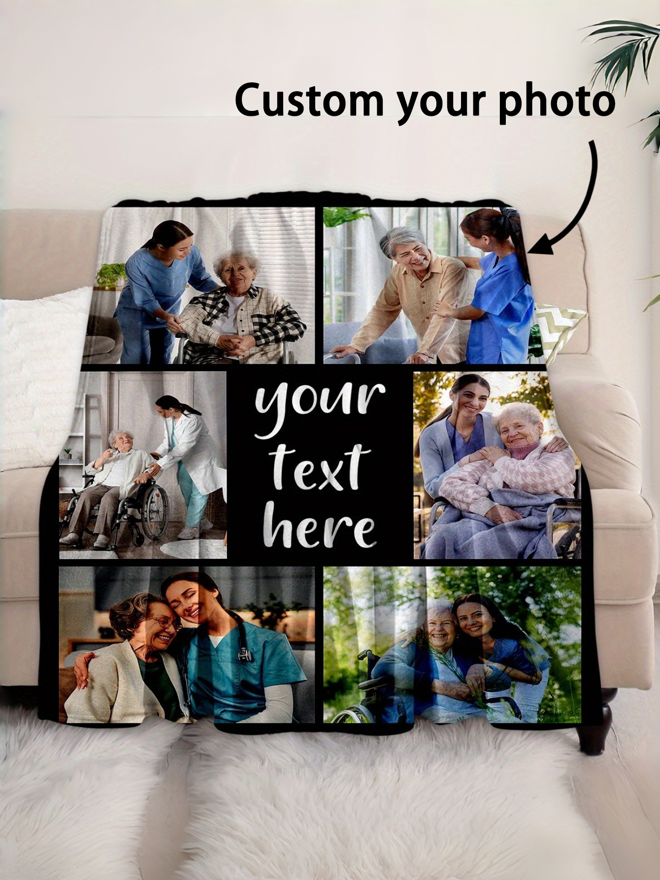 Custom Photo Blanket - Personalized flannel blanket featuring your photos and text, a unique birthday or anniversary gift